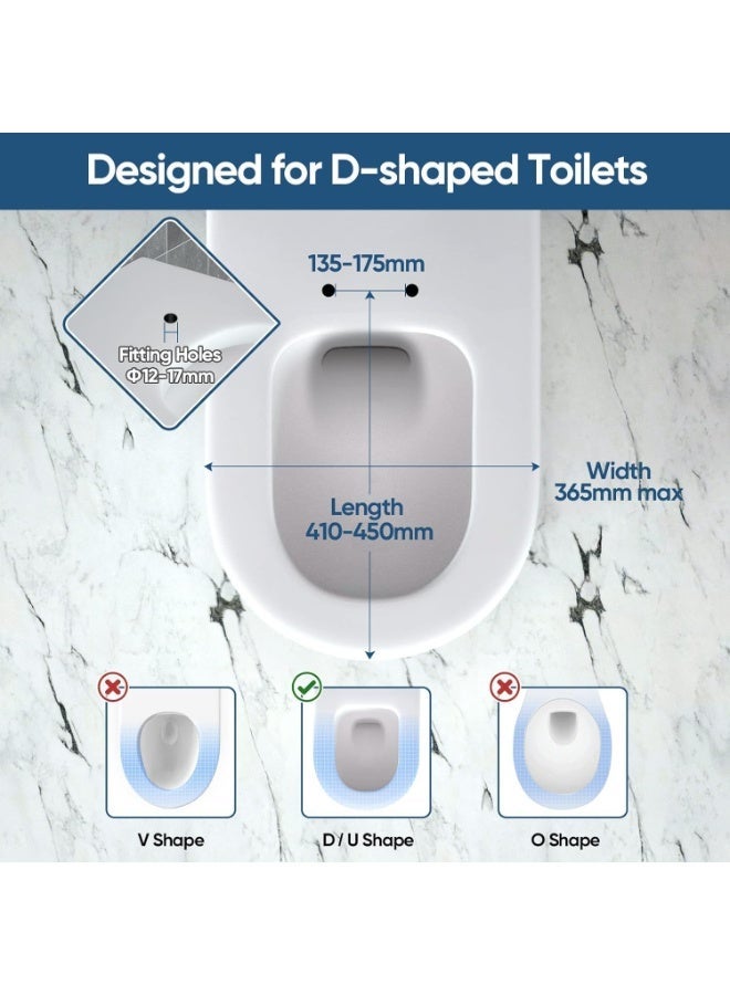 م.ا & ف'س مقعد مرحاض بإغلاق ناعم، مقاعد مرحاض بفك سريع، تثبيت علوي بسيط، مقاعد مرحاض متينة مضادة للبكتيريا بمفصلات فولاذية مقاومة للصدأ قابلة للتعديل، غطاء مرحاض أبيض على شكل حرف D/U - Image 4